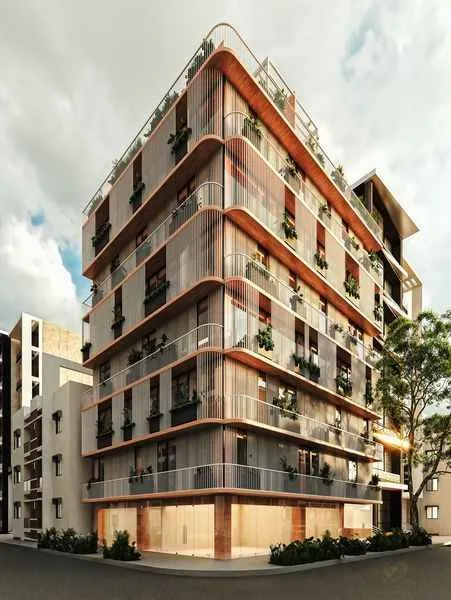 Edificio Medellín 151 con fachada de cristal y balcones